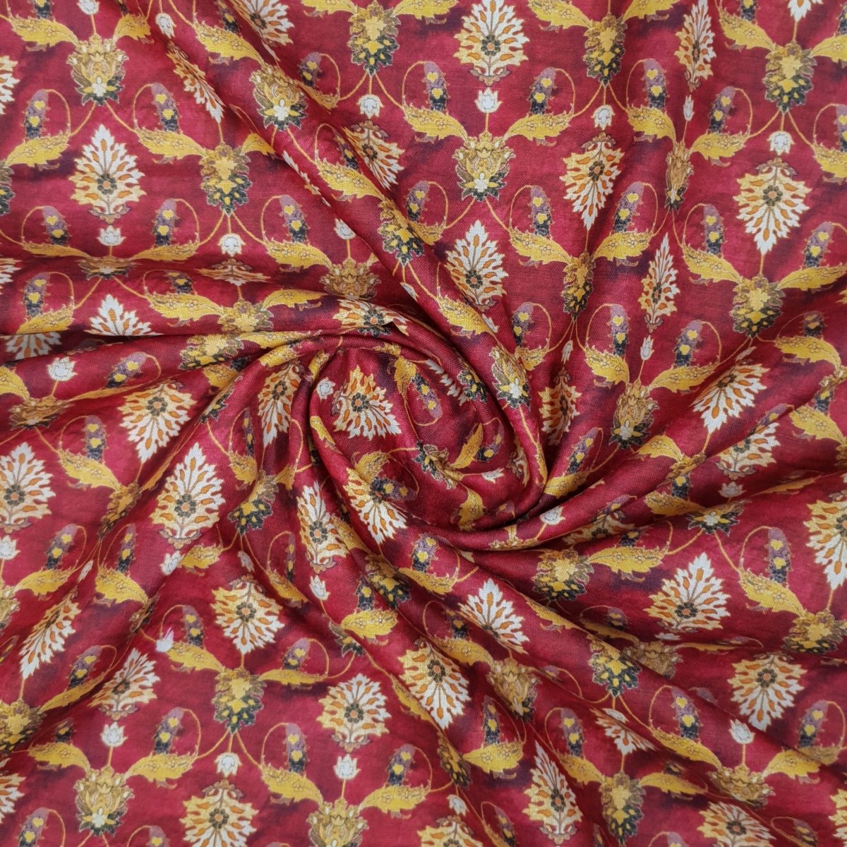 Unstitched Crimson Floral Print Kurta Pyjama