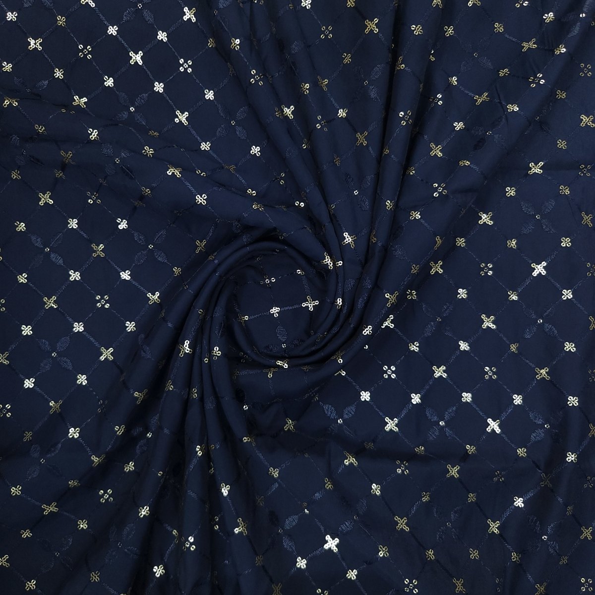 Unstitched Navy Silk Embroidery Kurta Pyjama